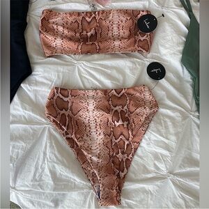 NWT Lulus Swimsuit tube snake piton print dusty pink size Small